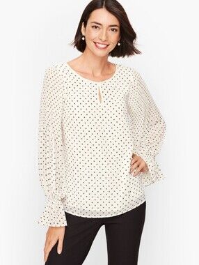 Talbots Cream Blouse with Black Polka Dots